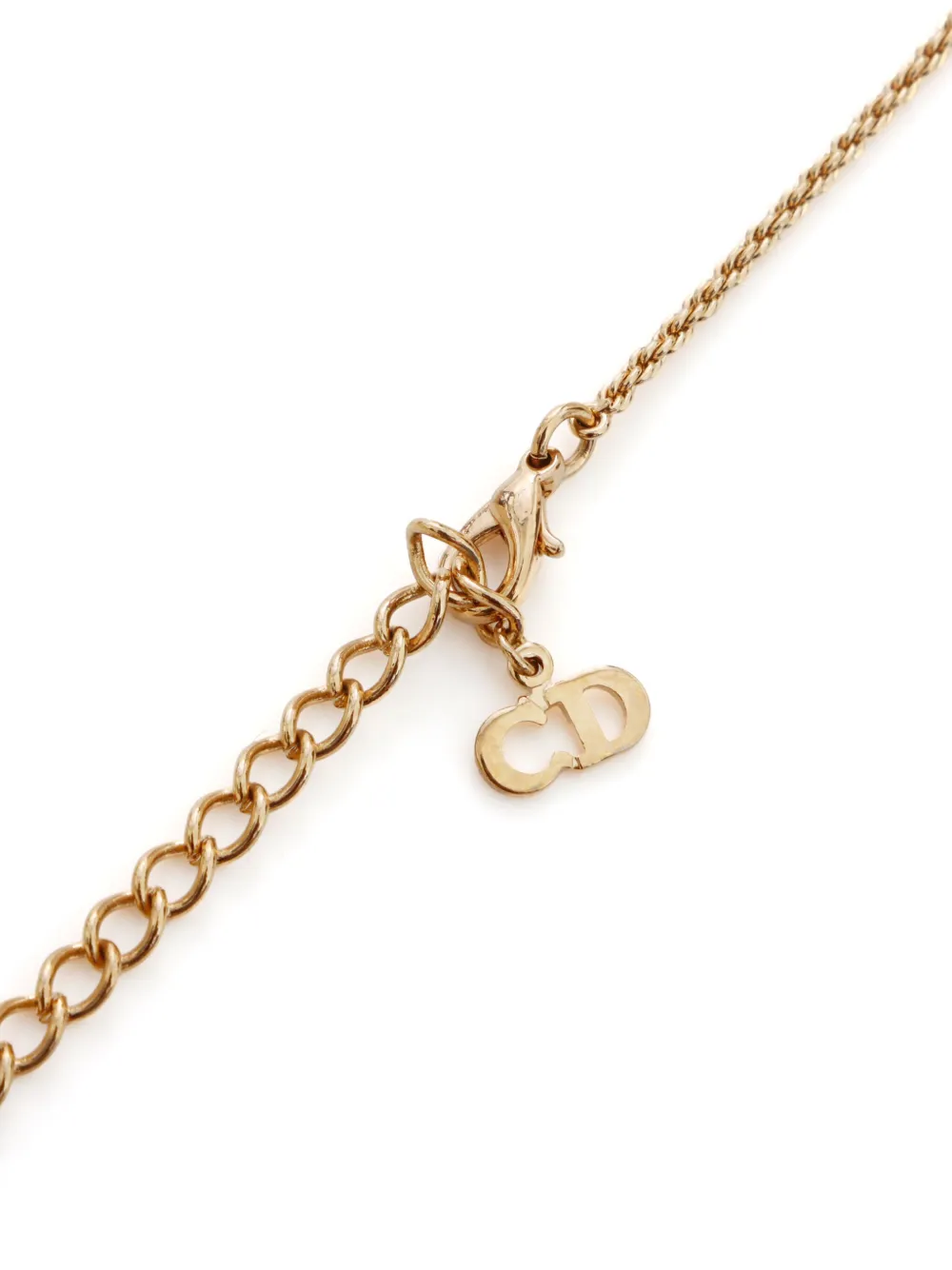 Pre-owned Dior Cd Rhinestone Necklace In Gold