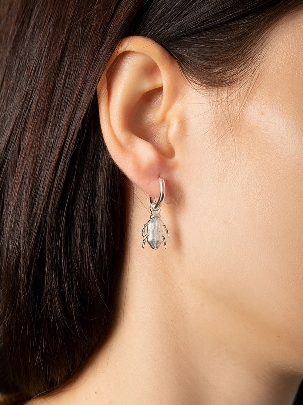 Shop Natia X Lako Tiny Bug Hoop Earrings In Silver