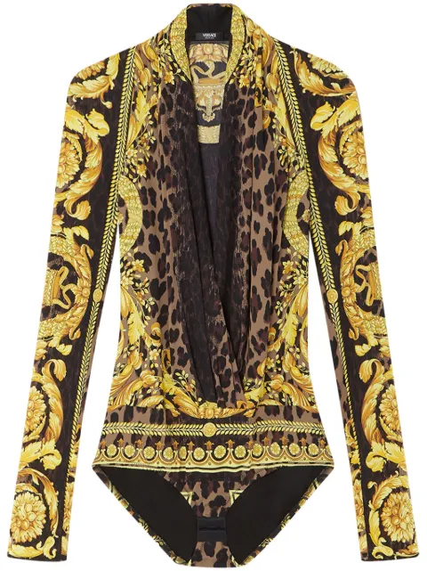 Versace draperet Wild Barocco bodysuit i silke