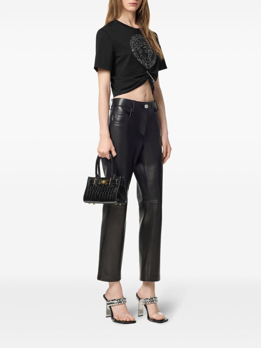 Shop Versace Medusa Safety Pin Cropped T-shirt In Black