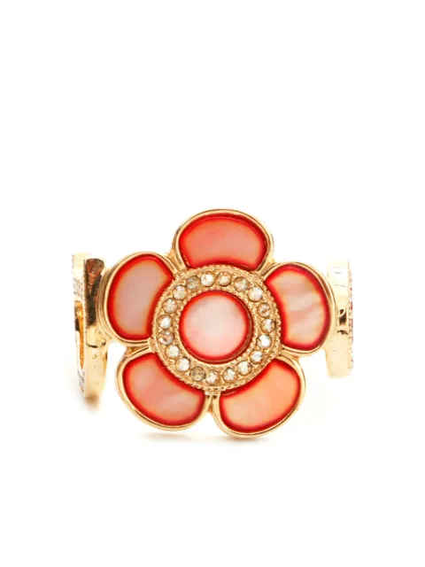 Christian Dior Pre-Owned floral rhinestone ring
