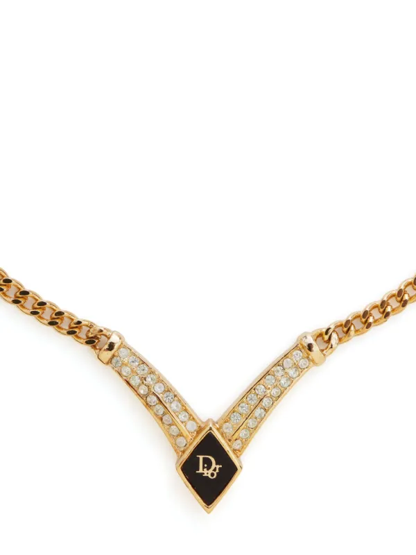 アクセサリー Christian Dior Logo Rhinestone Necklace Christian Dior CD logo Necklace Pendant metal Rhinestone