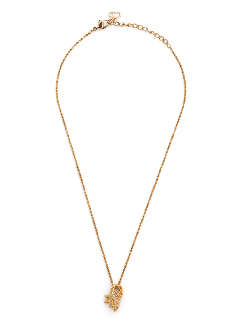 Pre-owned Dior Rhinestone Pendant Necklace In Gold