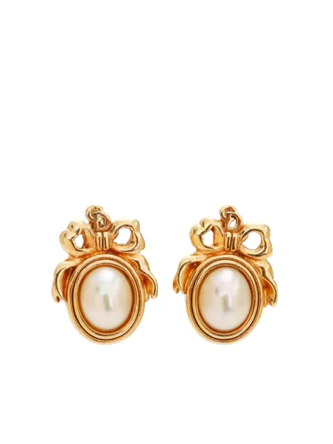 Christian Dior Pre-Owned bow faux-pearl clip-on earrings