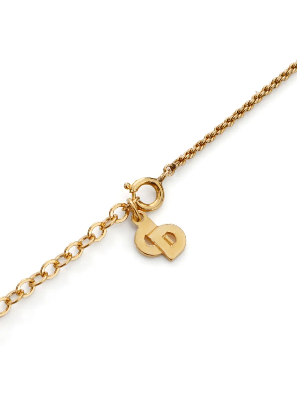 Pre-owned Dior Cd Heart Rhinestone Necklace In Gold