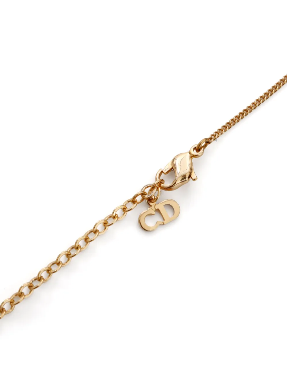 Pre-owned Dior Rhinestone Pendant Necklace In Gold