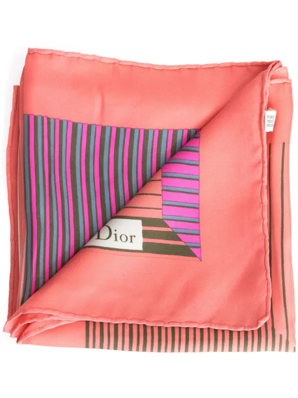 Christian Dior Pre-Owned 1970s Striped Silk Scarf Pink