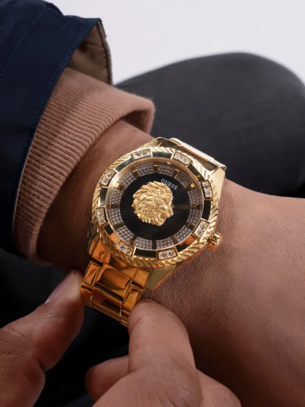 GUESS Orologio Uomo 44mm – Cassa Acciaio Oro E Quadrante Champagne – Bracciale Lucido
