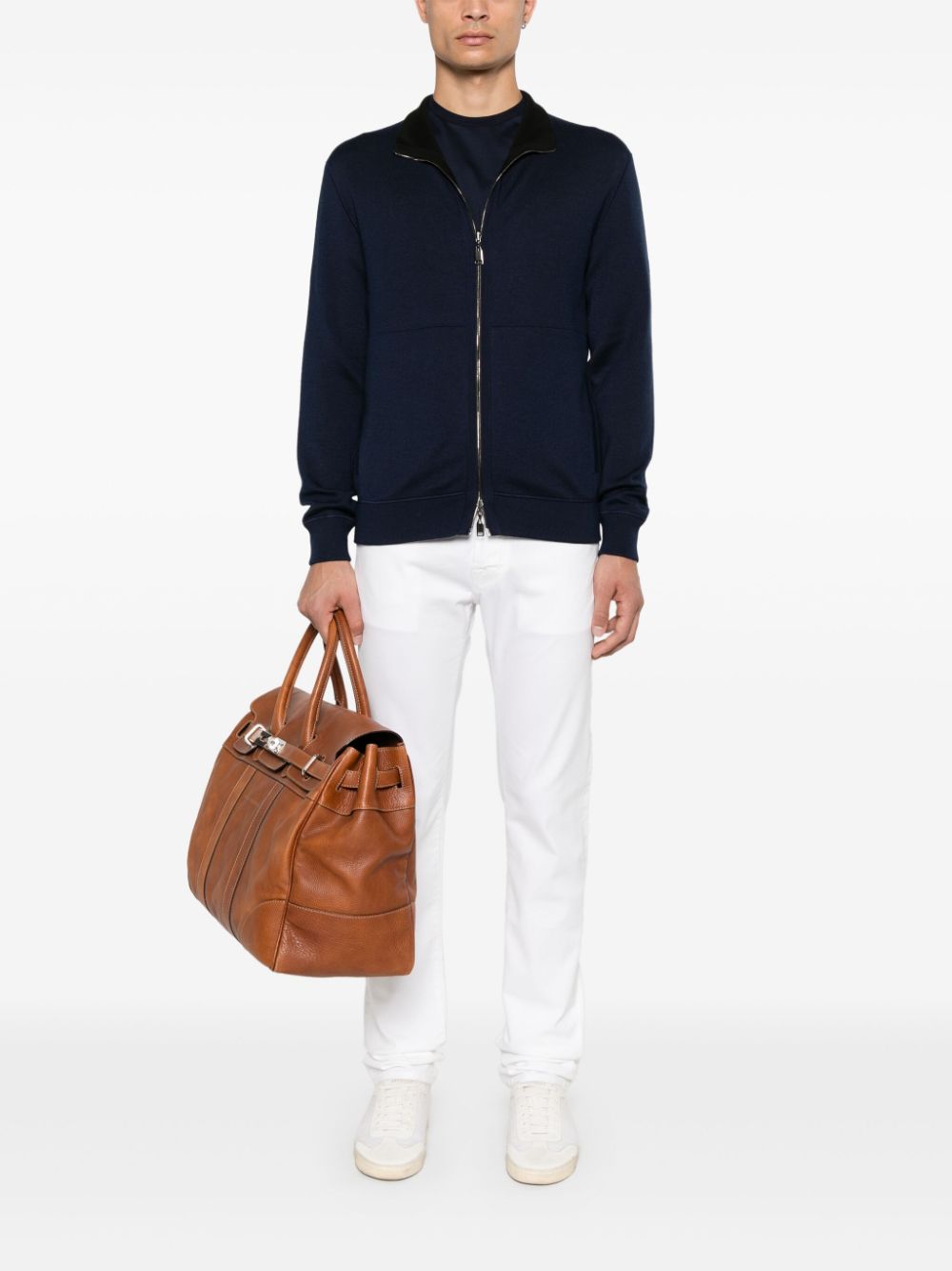 Shop Brioni Zip-up Cardigan In Blue