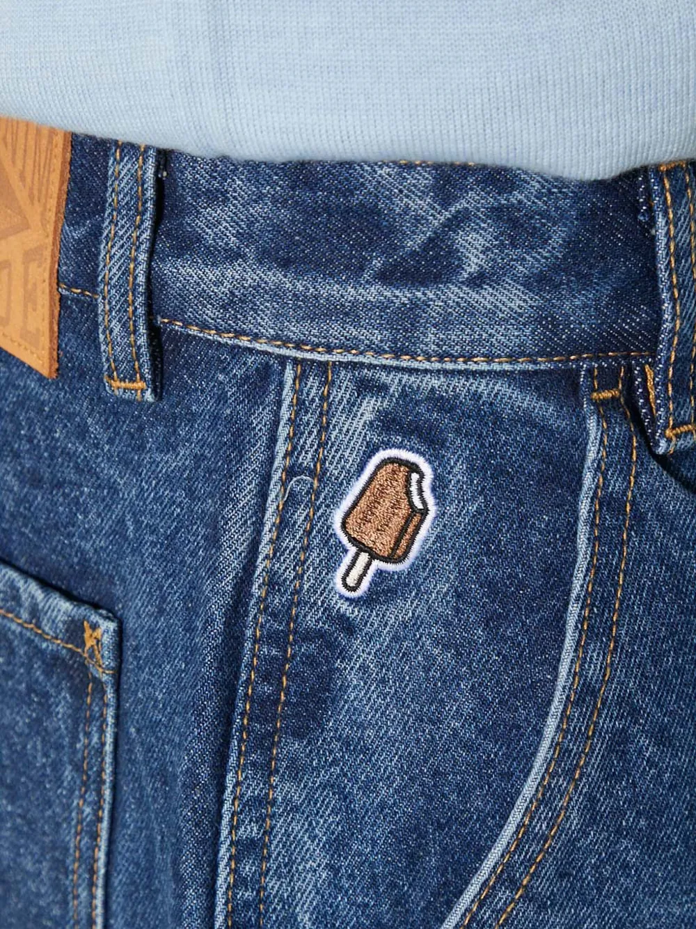 Icecream -patch Denim Shorts In Blue
