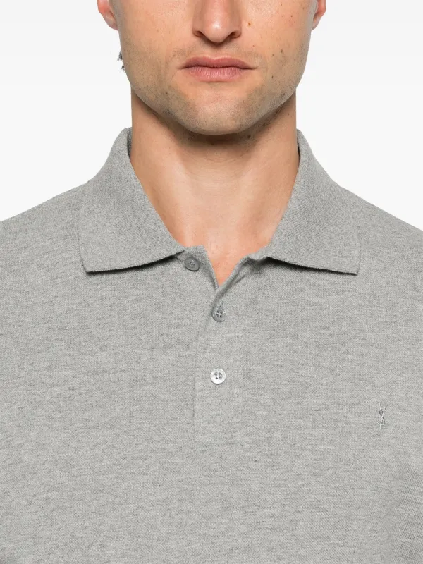 Saint Laurent piqué-weave Polo Shirt | Grey | FARFETCH