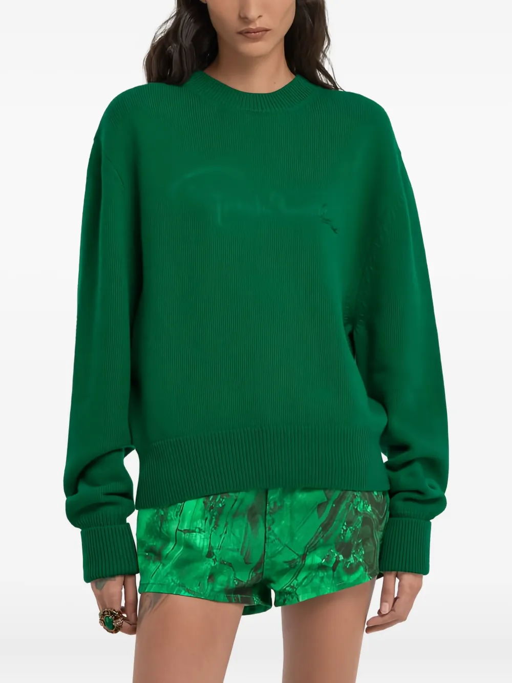 Roberto Cavalli Embroidered Wool Sweater In Green
