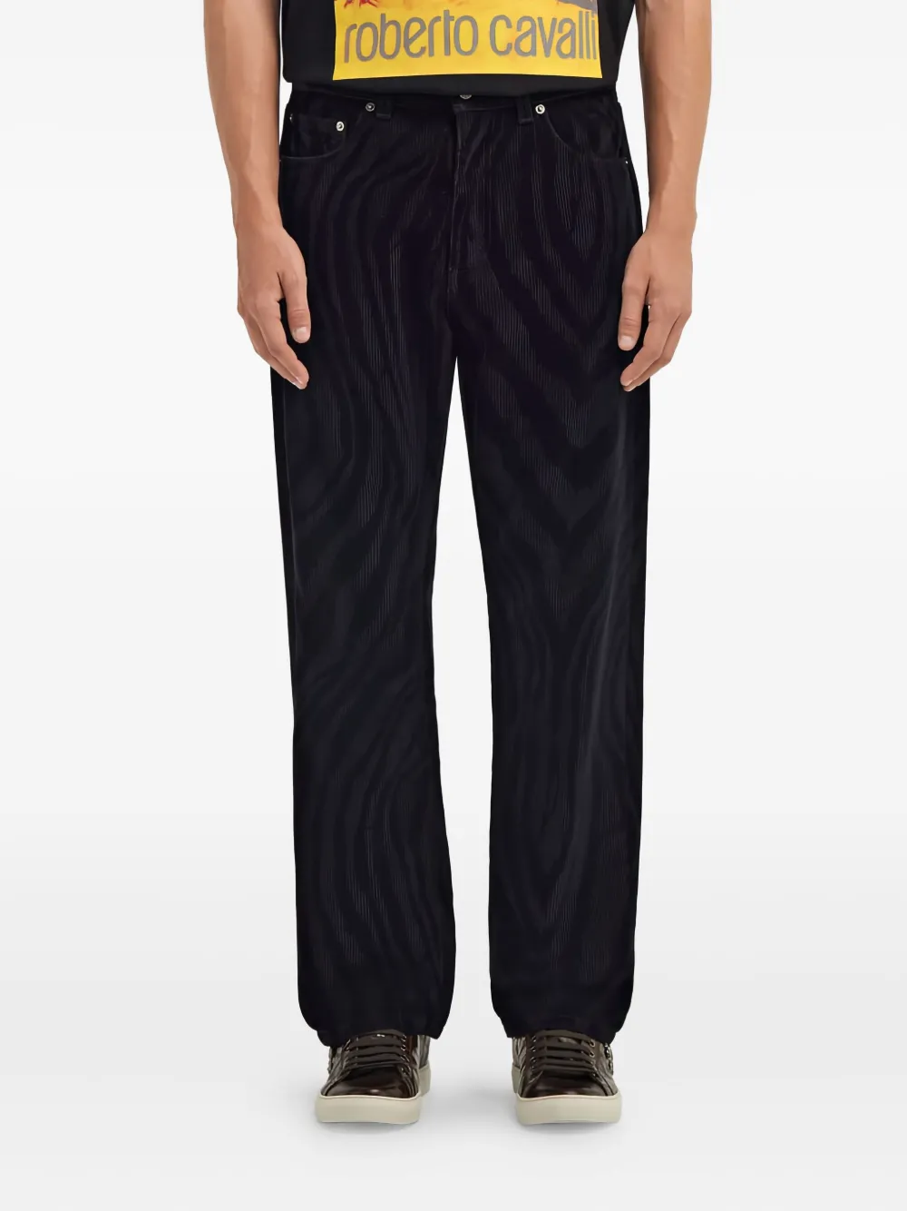 Roberto Cavalli Zebra-print Velvet Trousers In Blue
