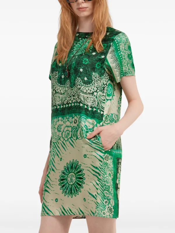 Roberto Cavalli Bandana Print Silk Mini Dress | Green | FARFETCH GE