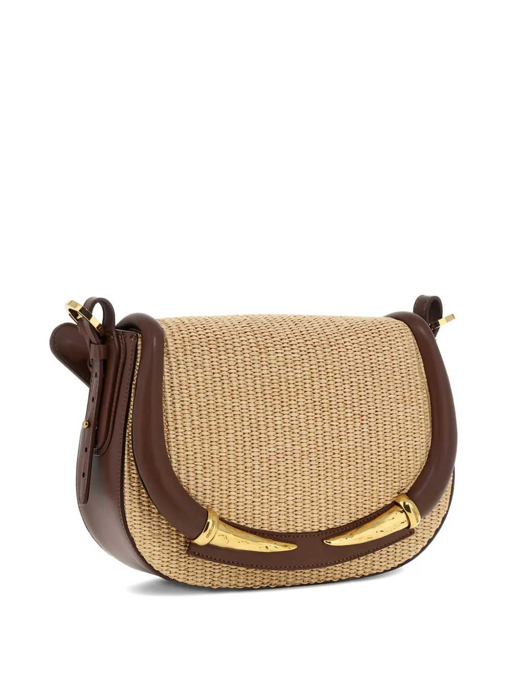 Roberto Cavalli Fang Woven Shoulder Bag In Neutral