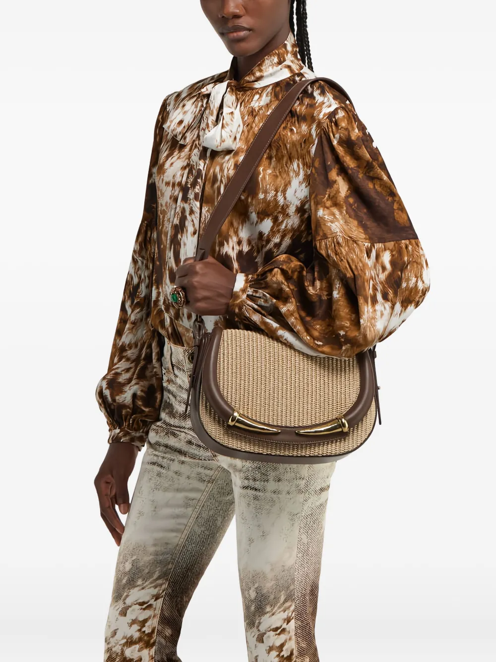 Roberto Cavalli Fang woven shoulder bag - Beige