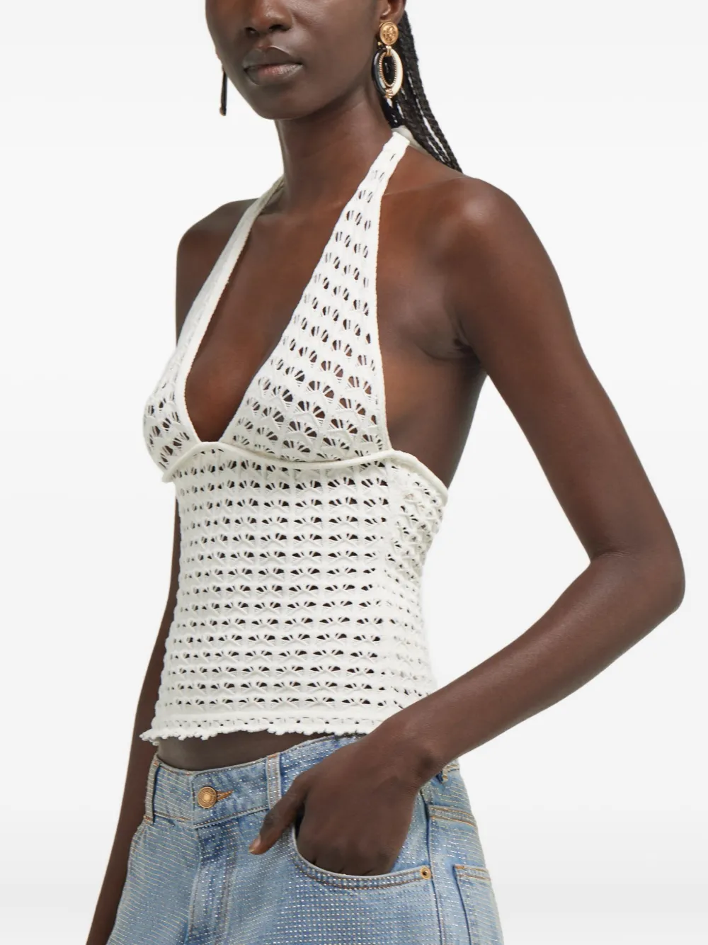 Roberto Cavalli Gebreide top met halternek Wit