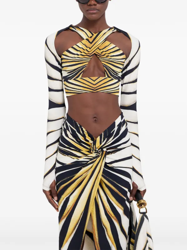 史上最も激安 Cropped Print Gold Of Ray Cavalli Roberto Top Neutrals | トップス