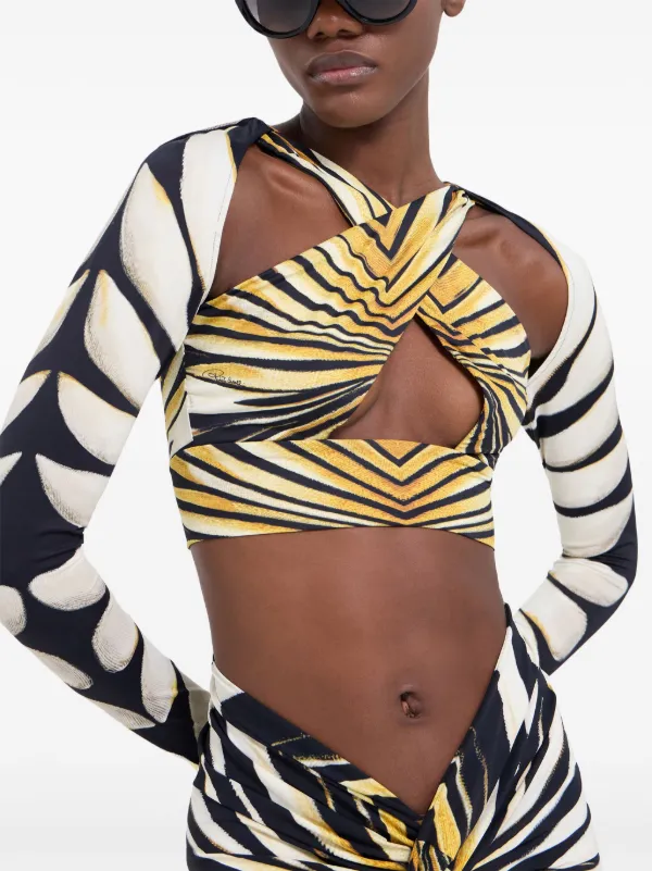 Roberto Cavalli Ray Of Gold Print Cropped Top | Neutrals