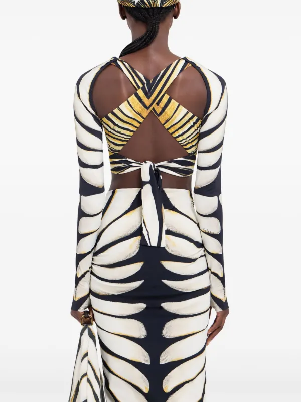 Ray Of Gold Print Long Dress with Deep V-neck in Gold for