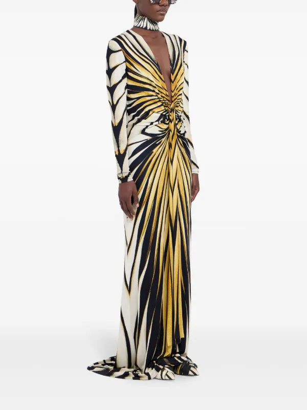 Roberto Cavalli Ray Of Gold Print Maxi Dress | Gold
