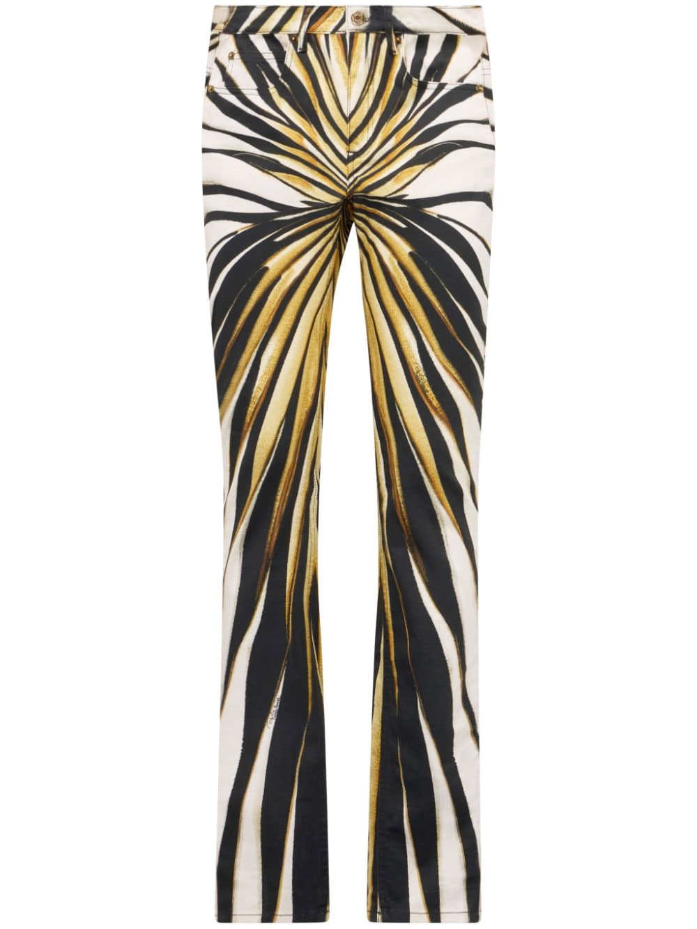 Shop Roberto Cavalli Ray Of Gold Print Skinny Trousers In Neutrals