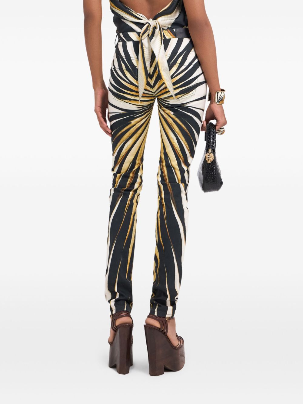 Shop Roberto Cavalli Ray Of Gold Print Skinny Trousers In Neutrals