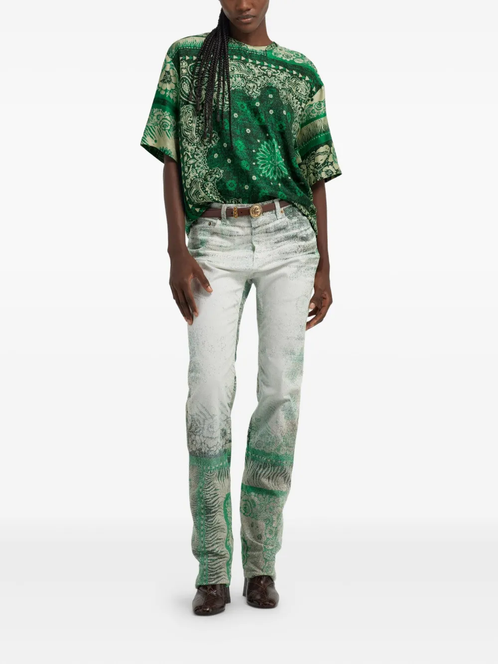 Roberto Cavalli T-shirt met bandanaprint Groen