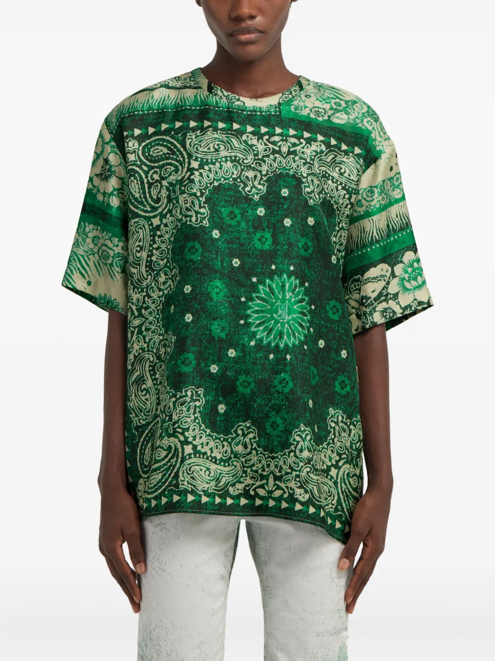 Roberto Cavalli T-shirt met bandanaprint Groen