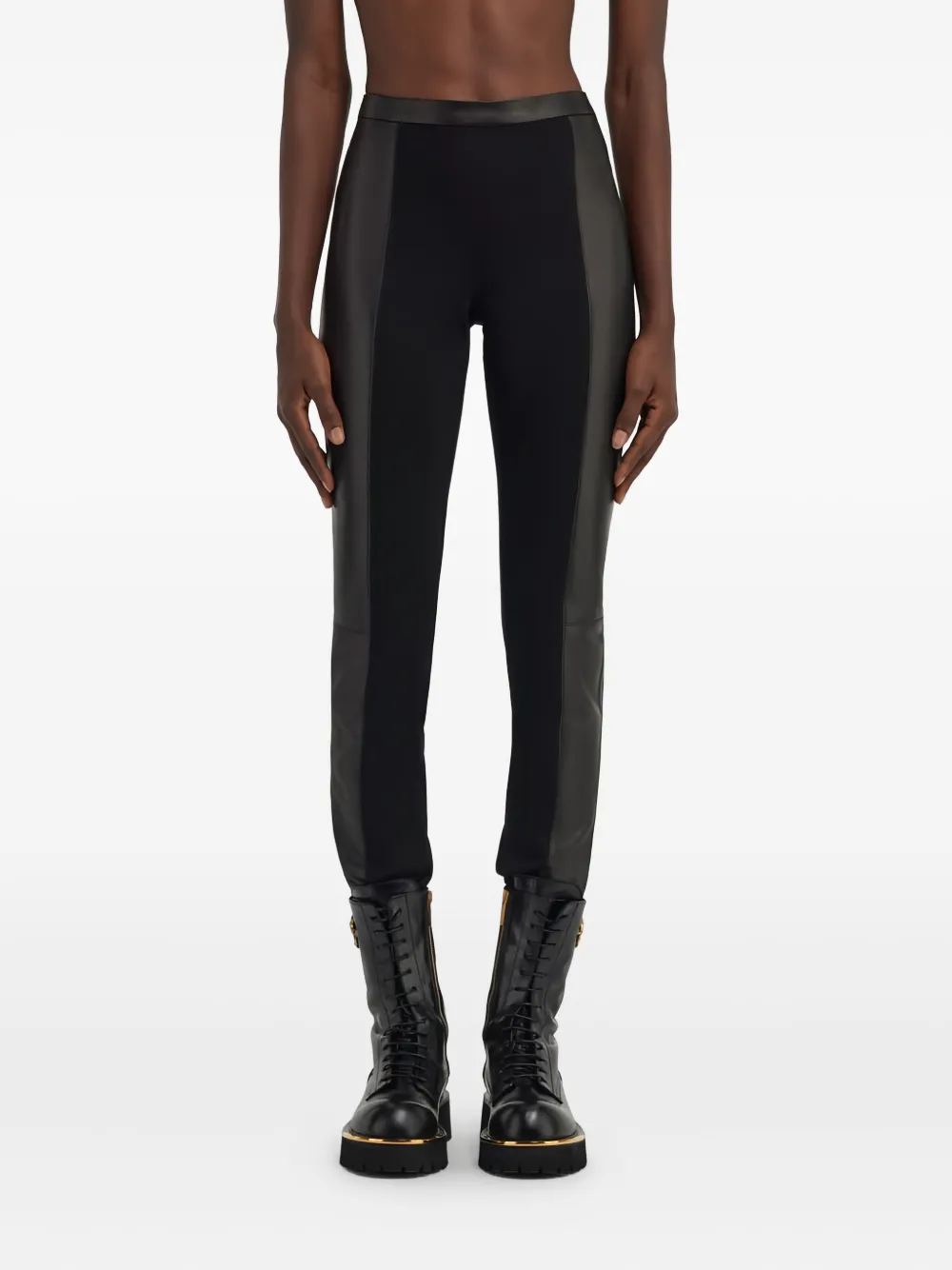 Roberto Cavalli Leather-panelled Leggings In Black