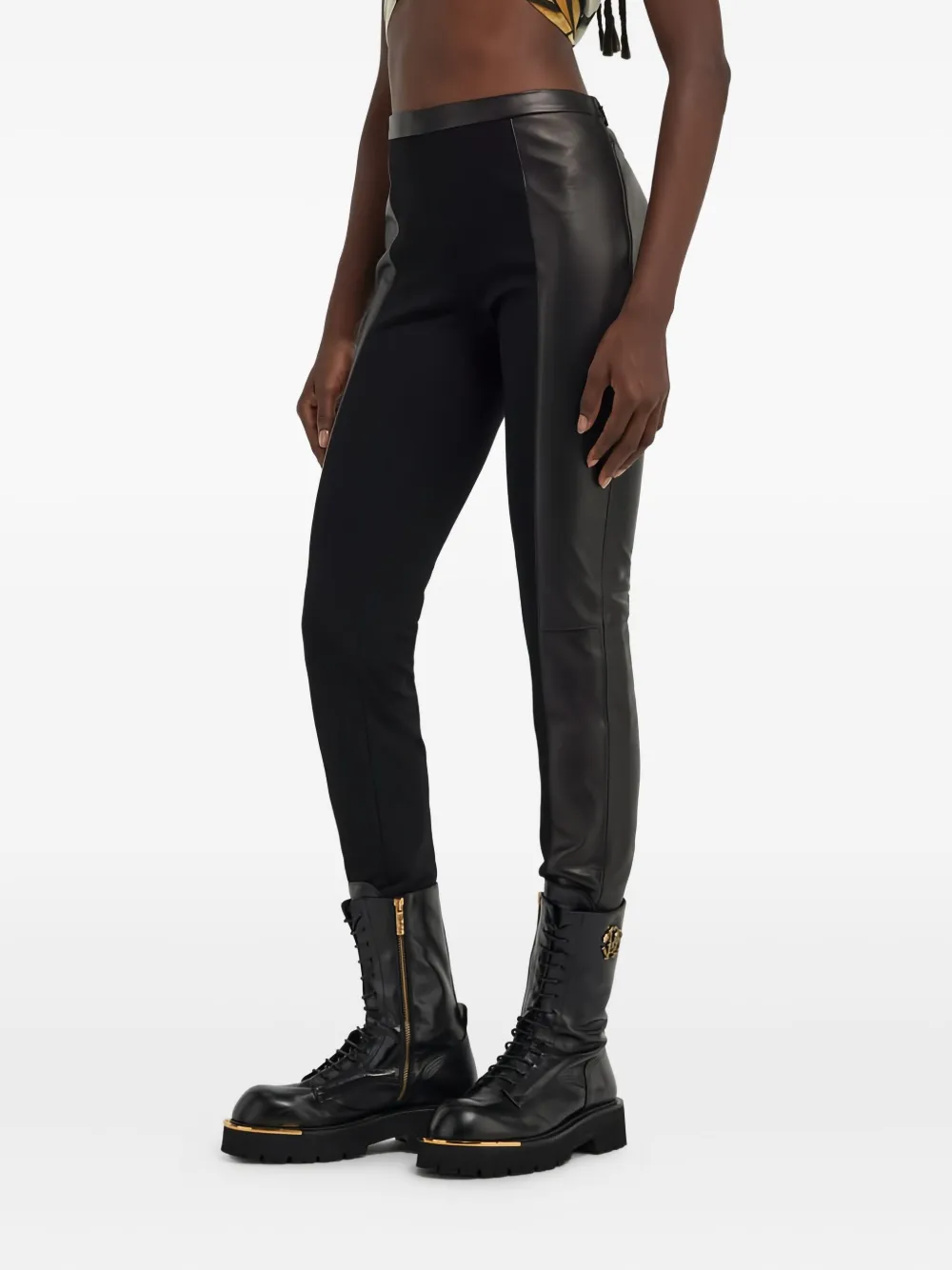 Roberto Cavalli Leather-panelled Leggings In Black