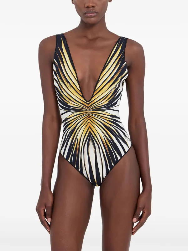 Roberto Cavalli Ray Of Gold print Swimsuit Gold FARFETCH UK