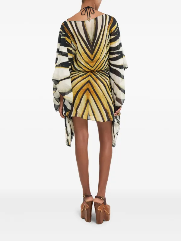 Roberto Cavalli Ray Of Gold Print Chiffon Silk Dress | Gold