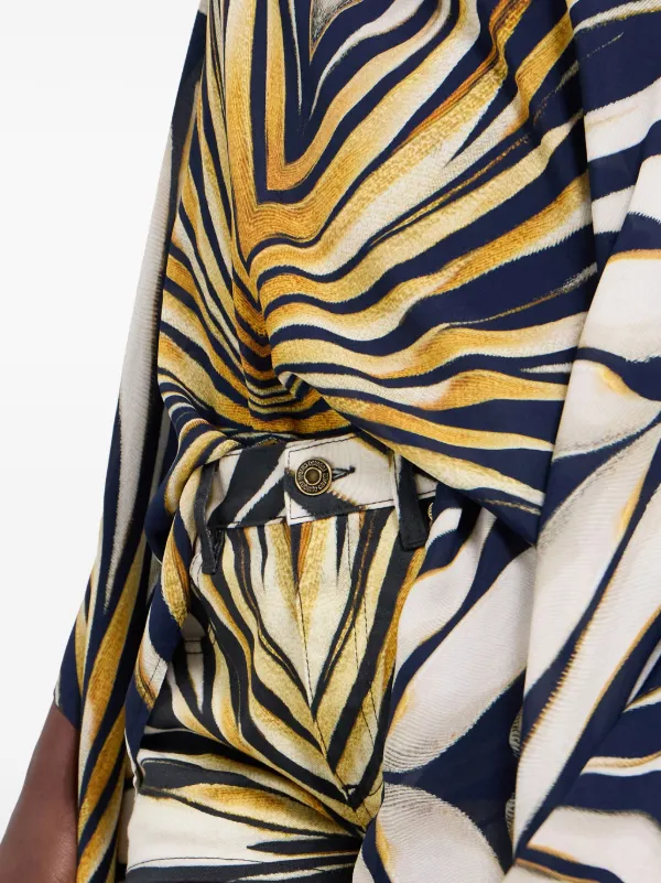 Roberto Cavalli Ray Of Gold Print Denim Shorts - Women Luxury Denim Gold 48