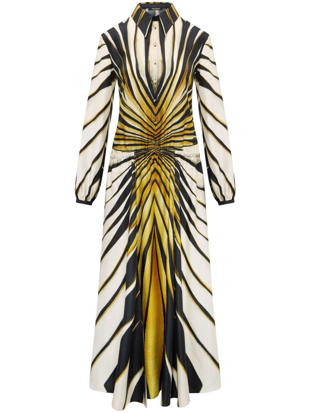 Roberto Cavalli Zijden blousejurk met Ray of Gold-print Beige