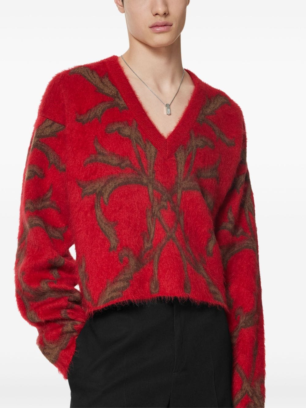 Shop Versace Acanthus Leaves Cardigan In Red