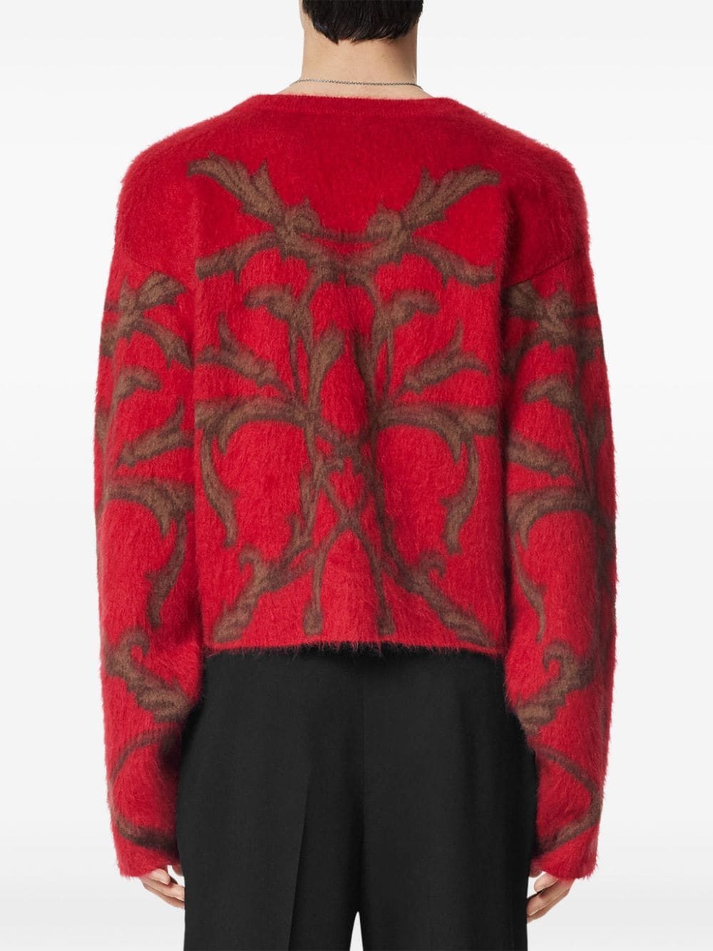 Shop Versace Acanthus Leaves Cardigan In Red