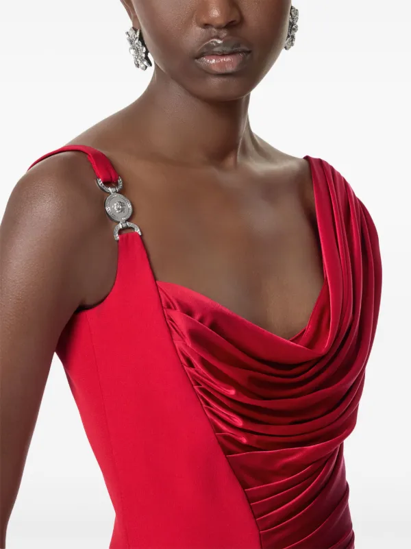 versace red dresses VERSACE Draped Gown in Lipstick Red