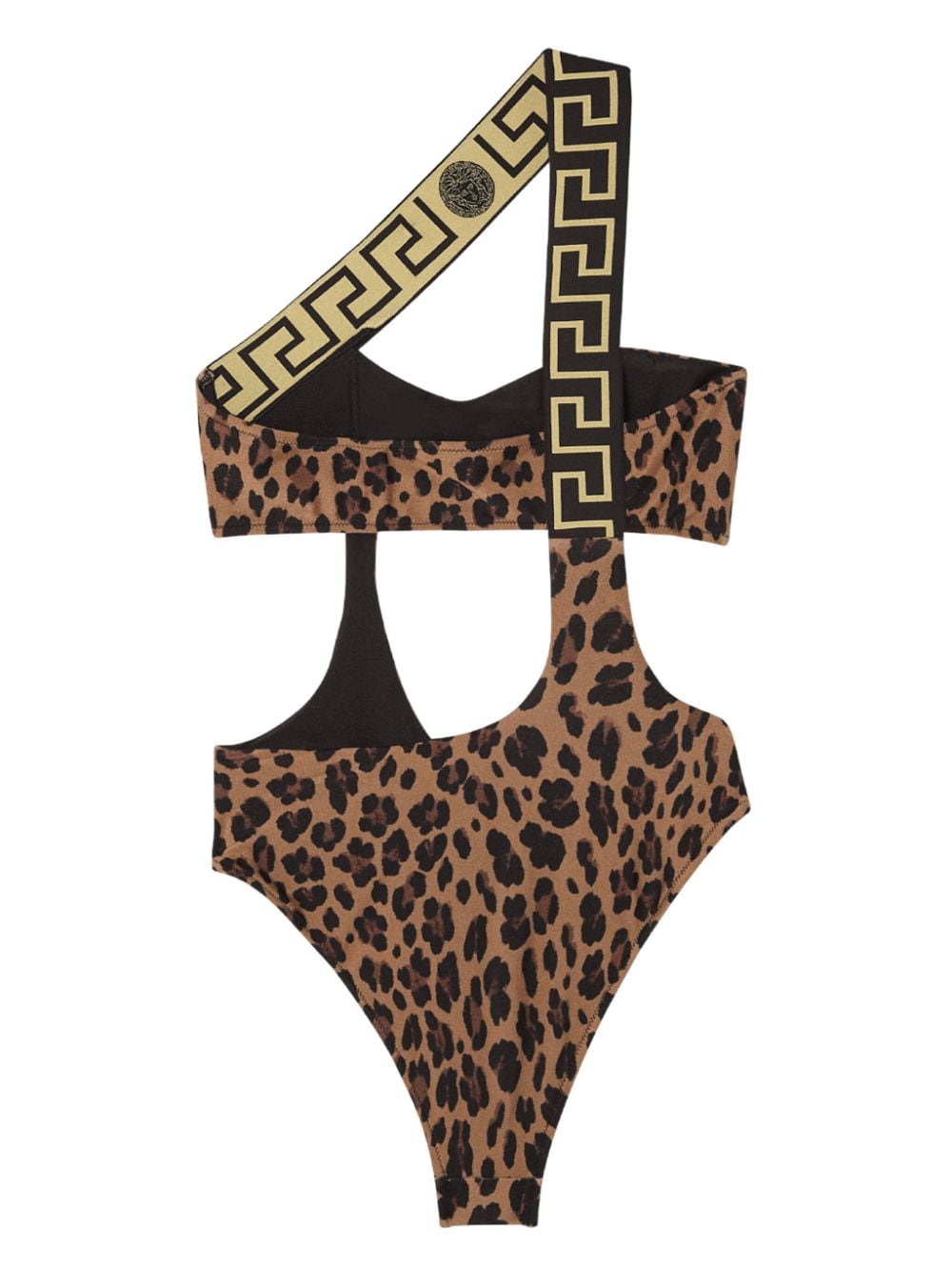 Shop Versace Greca-trim Leopard Print Swimsuit In Brown