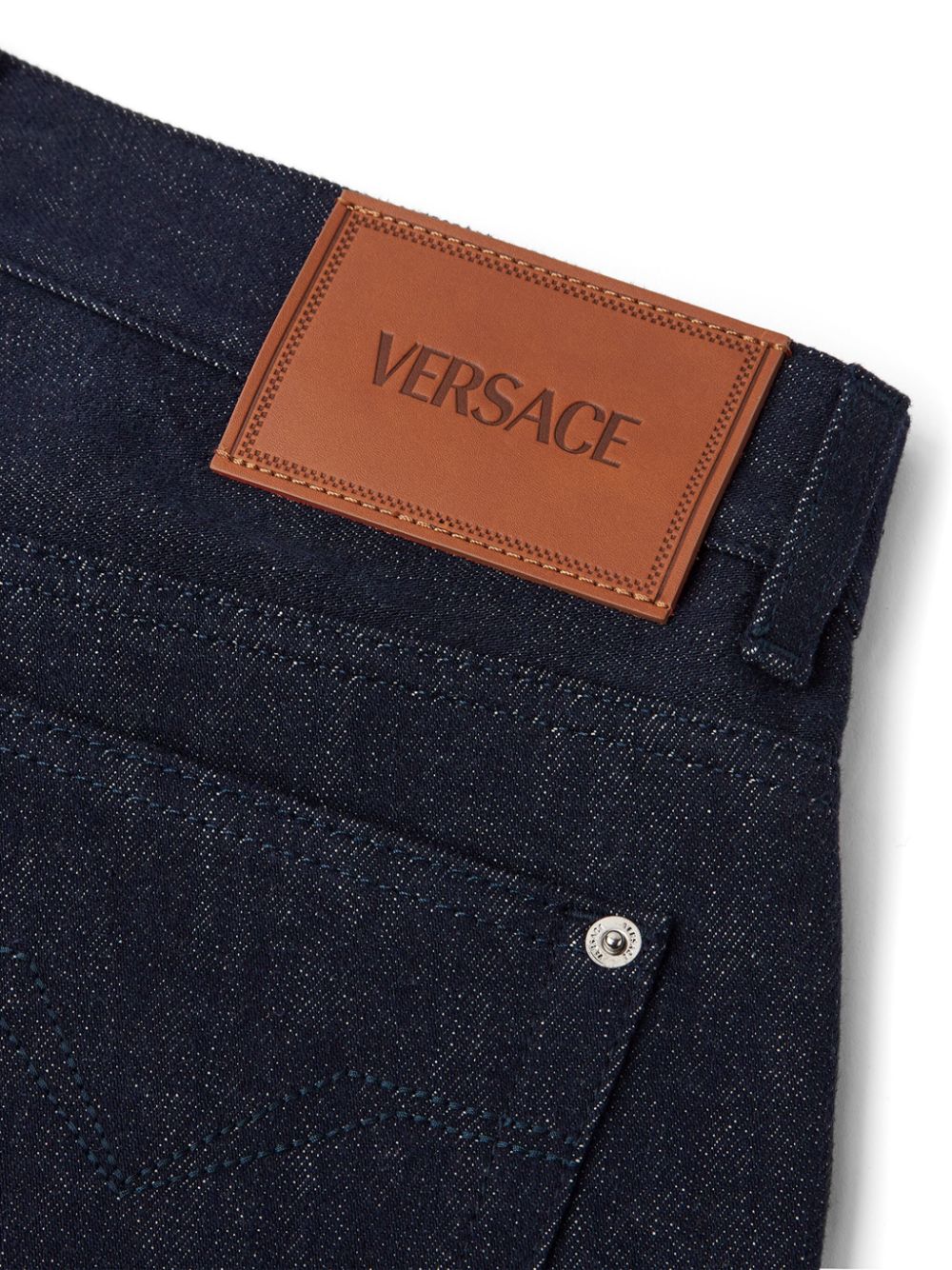 Shop Versace Crystal-embellished Jeans In Blue