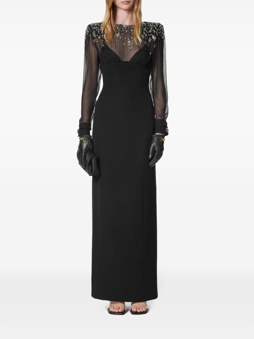 Shop Versace Crystal-embellished Maxi Dress In Black