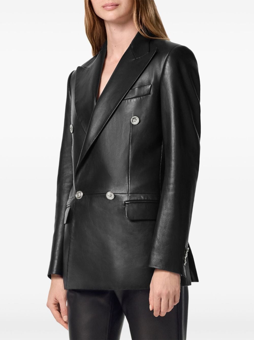 Shop Versace Leather Blazer In Black