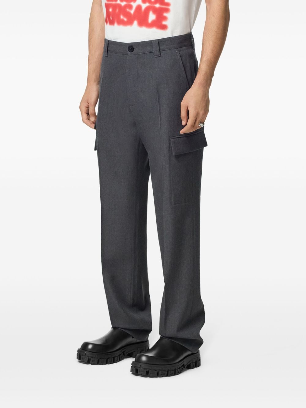 Shop Versace Milano Cargo Trousers In Grey