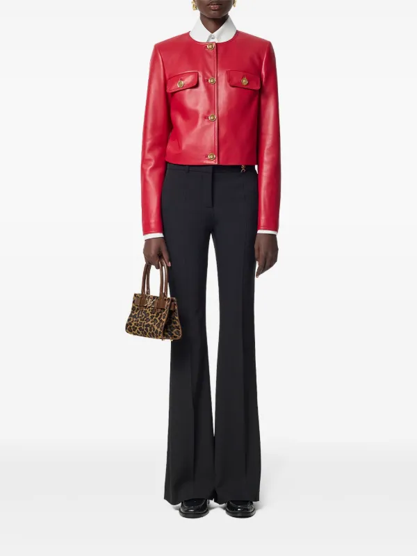 Versace Leather Cardigan Jacket Red FARFETCH PH