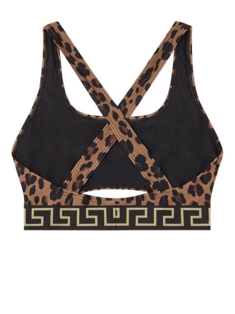 Greca-trim leopard print bikini top