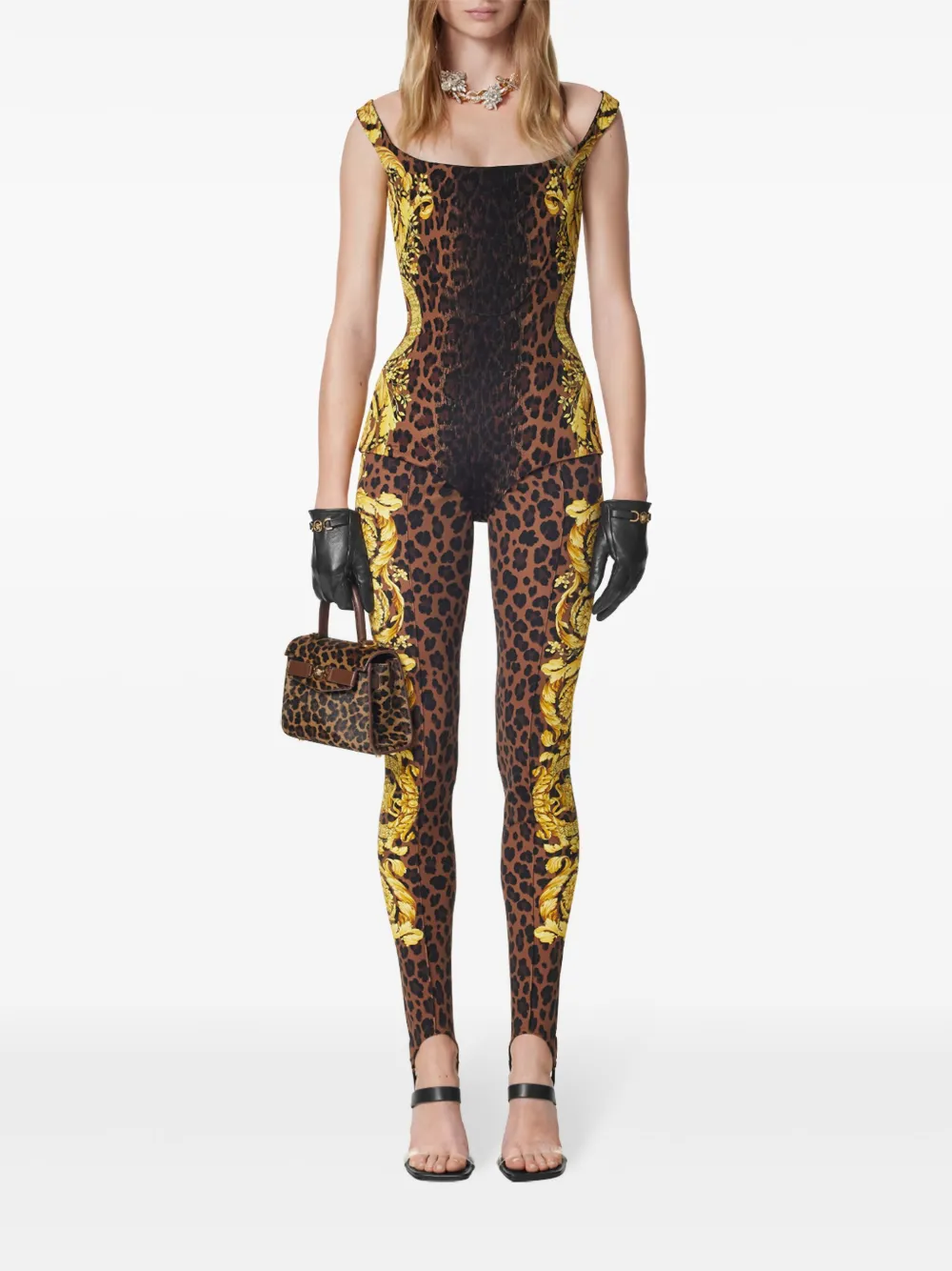 Versace Legging met barocco print - Bruin