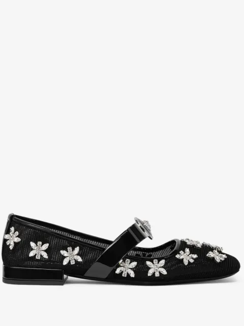 Versace Gianni Ribbon crystal-embellishment ballerina shoes