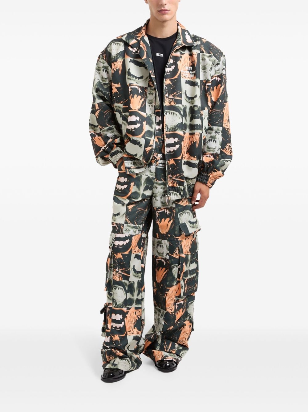 GCDS Lips print oversized jacket - Zwart