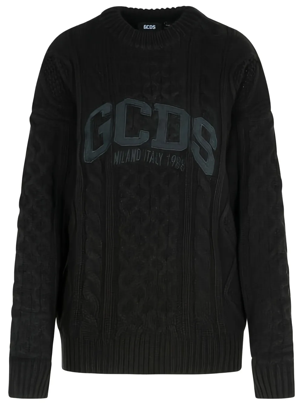 Gcds Cable Knit Crew Neck Sweater In Black
