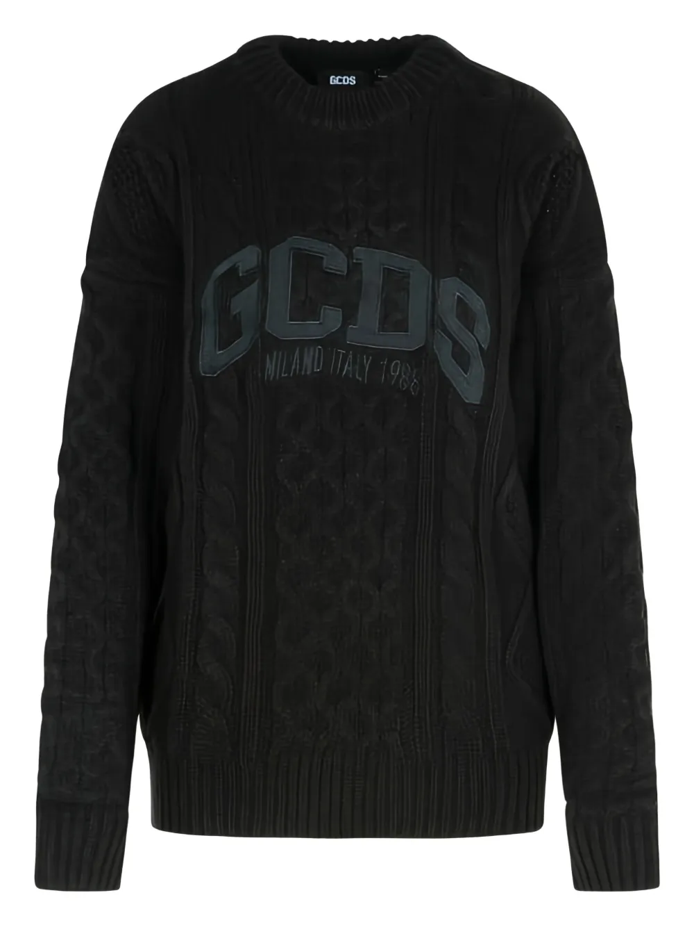 Gcds Cable Knit Crew Neck Sweater In Black
